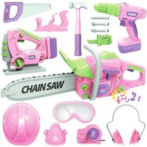 Kids Tool Set with Electric ToyDrill Chainsaw Jigsaw ToyTools for Girl,Realistic